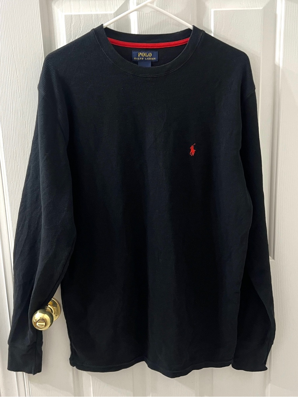 Polo Ralph Lauren Men’s Black Waffle Knit thermal Cotton Lounge Shirt Top Medium